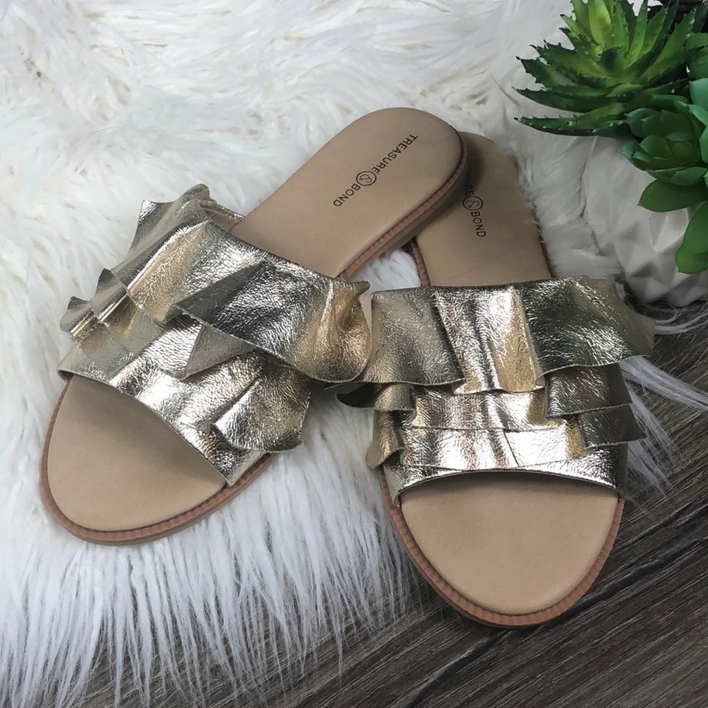 Treasure & Bond Gold Ruffle Slides 4